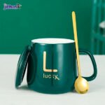 Coffee Mug with Lid and Spoon Set, Lucky Ceramic Mug