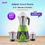 Jaipan Grand Master 3-in-1 Blender, 850w, Stainless Steel Blade, 3 Speed, Original Blender and Grinder