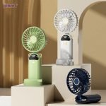 90° Rechargeable Neck Hanging Handheld Mini Foldable Fan With Mobile Holder Stand & Display Screen