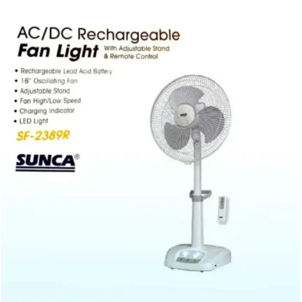 Sunca 16” Rechargeable Stand Fan | Adjustable Stand Charger Fan | Up to 5hrs Backup