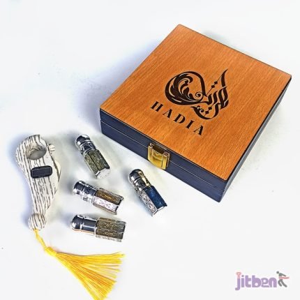 Hadia Islamic Gift Set 5 In 1 | 4 Piece Attor, 1 Digital Tasbih | Premium Islamic Gift Box
